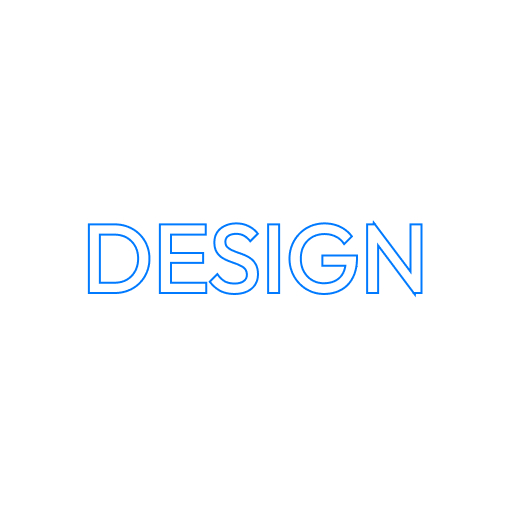 Blauer Schriftzug DESIGN auf weißem Hintergrund.