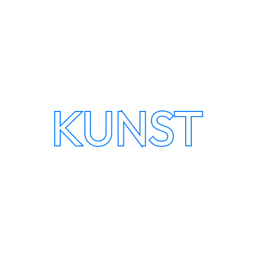Blauer Schriftzug KUNST auf weißem Hintergrund.